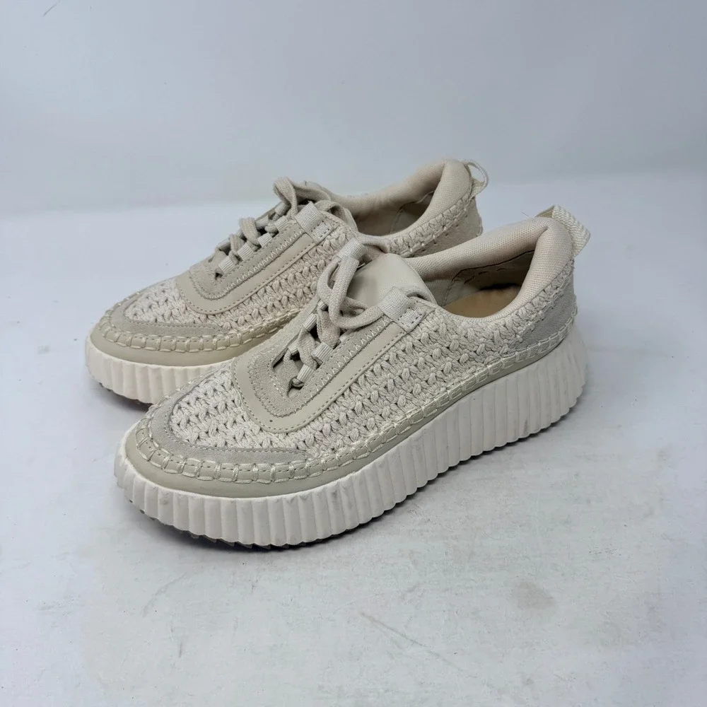 Dolce Vita Dolen Crochet Platform Sneakers‎ Cream Whipstitch Size 7 Boho Chunky